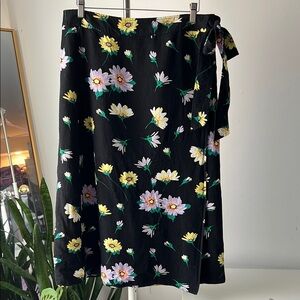 LOFT Black and White Midi Wrap Skirt